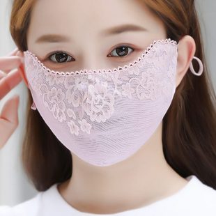放网纱口罩薄款 夏季 透气呼吸防晒面罩颜值薄纱蕾丝布料易女高