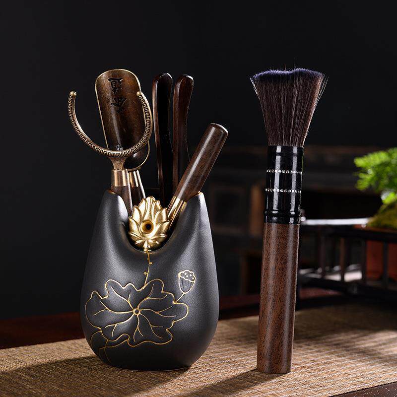 茶具配件鸡翅木茶道六君子粗陶茶筒檀木六君子陶瓷功夫茶具套装