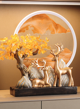 发财树摇钱树福鹿摆件流沙画客厅办公室装饰乔迁之喜搬家开业礼物