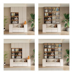 精选现代轻奢风客厅书房书架书柜带卡座定制一体到顶组合满墙置物