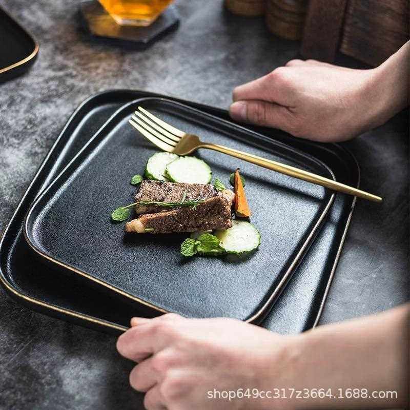 日式牛排餐盘磨砂 陶瓷西餐盘甜点寿司盘子家用沙拉盘轻奢餐具