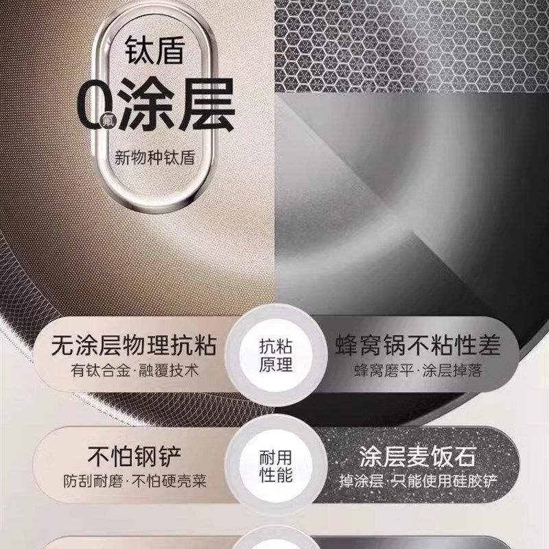 德国进口FZY无涂层不粘锅不锈钢炒锅平底炒菜锅燃气灶电磁炉钛锅