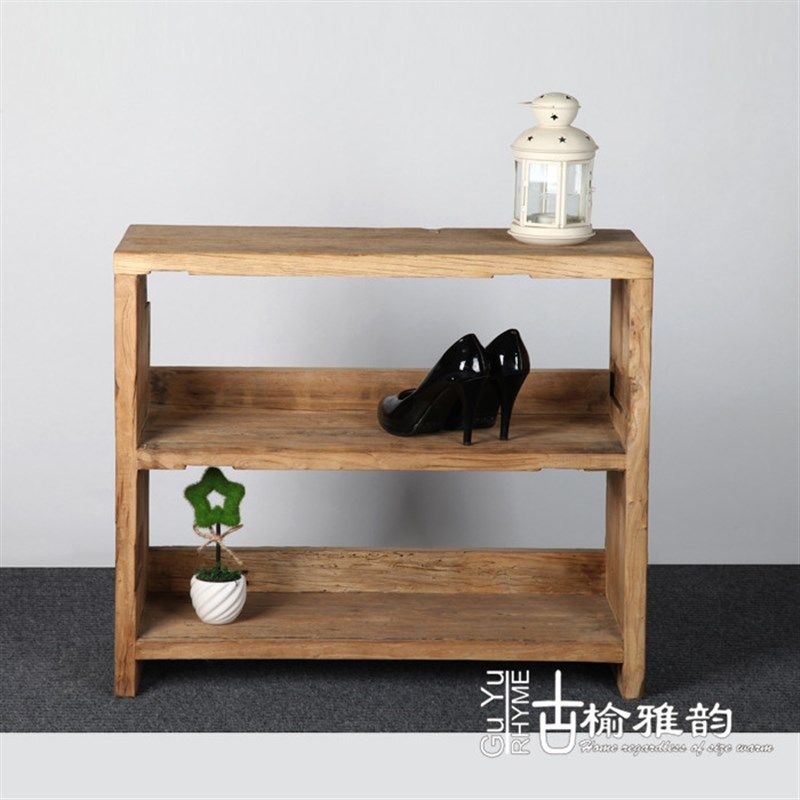老榆木门板家具 实木鞋架 鞋柜 储藏架 老门板风化纹 简单时尚