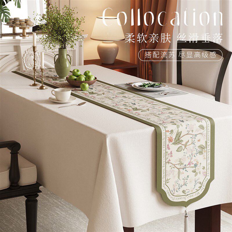 法式田园风桌旗异形轻奢高端餐桌旗布桌布棉麻长条电视柜斗柜盖布