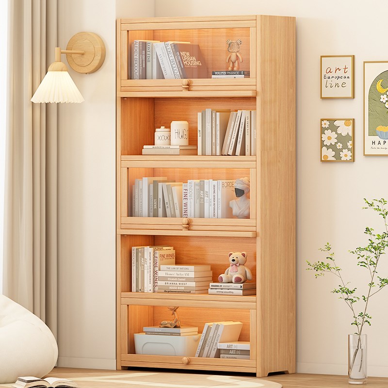 书架落地置物架书柜储物q柜一体靠墙收纳家用多层防尘实木展示柜