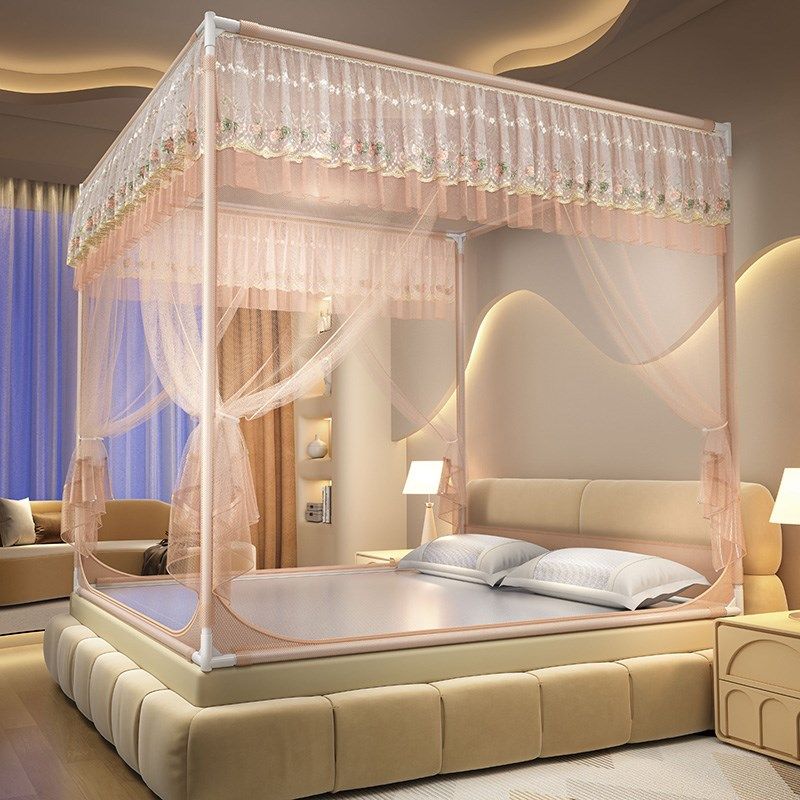 新款床笠蚊帐蒙古包支架全罩式儿童防摔家用卧室高级床幔公主全底