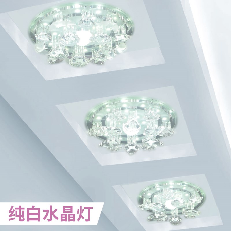 水晶led嵌入式过道走廊灯入户进门灯圆形玄关吸顶灯简约现代通用