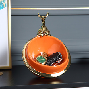 玄关钥匙收纳摆件轻奢进门陶瓷盆玄幻鞋柜现代创意家庭入户门口放