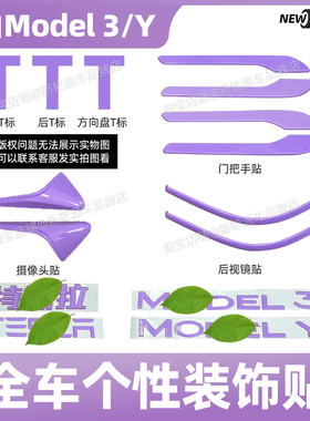 适用特斯拉modely/model3车标贴门把手紫色车贴改色贴膜改装配件