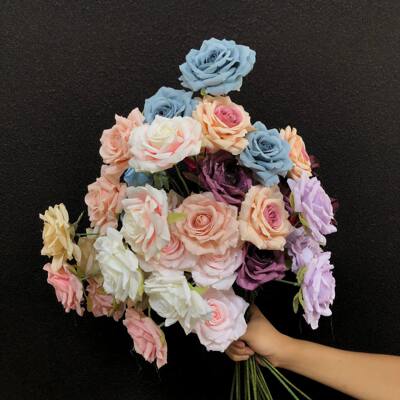 3头卡布奇诺玫瑰仿真花婚礼堂装饰玫瑰瀑布假花背景墙装饰仿真花