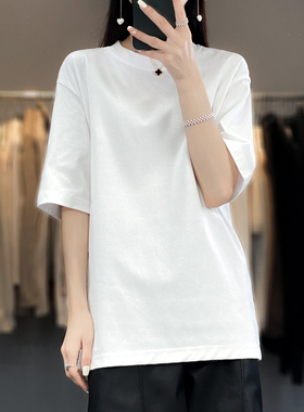 棉t恤女中长款宽松大码遮屁股春夏新款中袖欧货大版短袖体恤上衣
