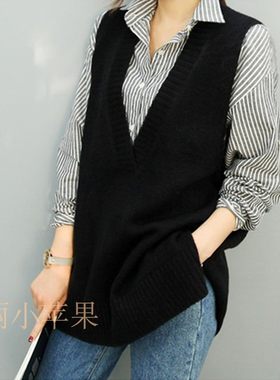 清仓春秋新款针织羊绒大v领马甲