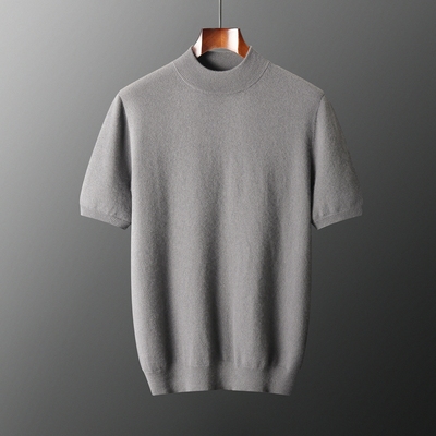 2024春秋男士100纯羊毛衫圆领薄款短袖青年T恤毛衣半袖针织打底衫