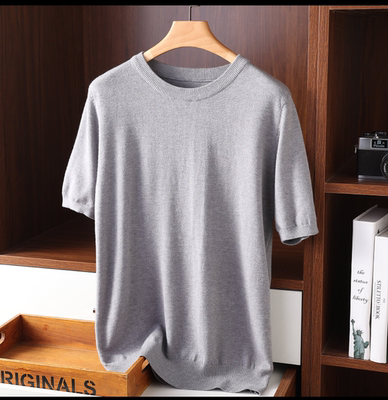 针织短袖男加厚春秋冬毛衣打底衫加肥加大码圆领半袖羊毛五分袖