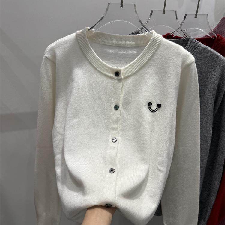 红色羊毛毛衣女针织开衫外套秋冬新款设计感圆领宽松软糯上衣女