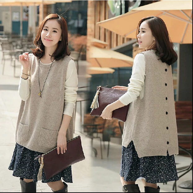 Mùa thu đông mới phiên bản Hàn Quốc của những chiếc áo len nữ cổ chữ V dài len dệt kim mỏng mỏng lười biếng gió dày vest hoang dã thời trang u40