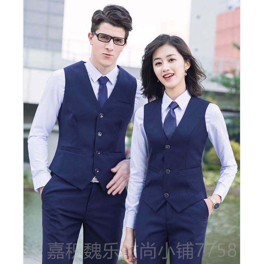 高档色条纹衬衣农银商行男女业套装马甲西裤行服农商信用社工蓝职