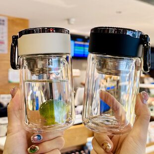 茶水分离泡茶杯子迷你专用双层玻璃杯个人颜值巧女士水杯高便携小
