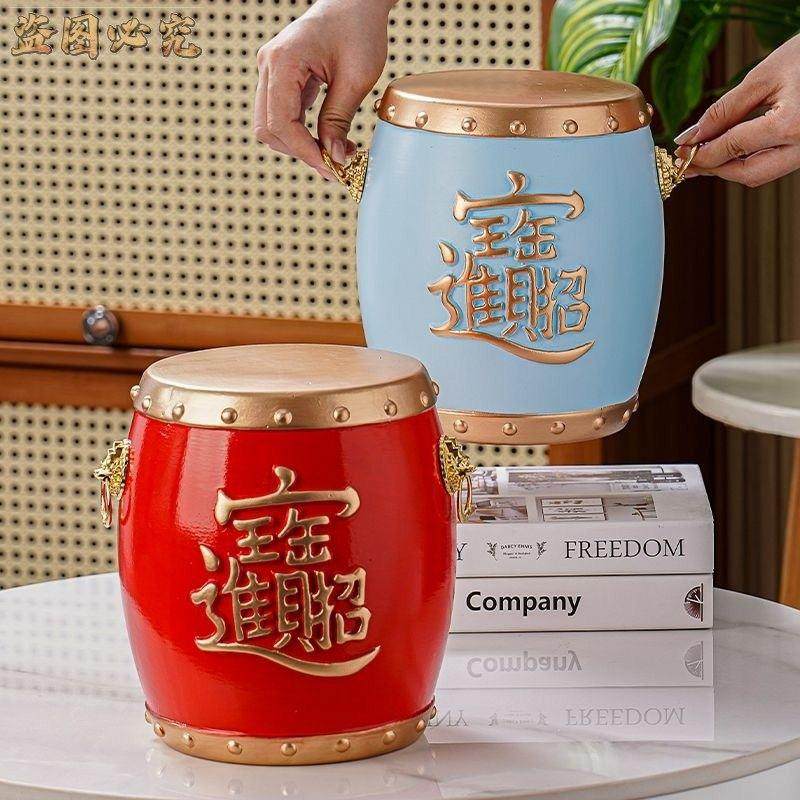 陶瓷存钱罐新款聚宝鼓创意摆件超大容量储钱罐礼品节庆家居装饰品