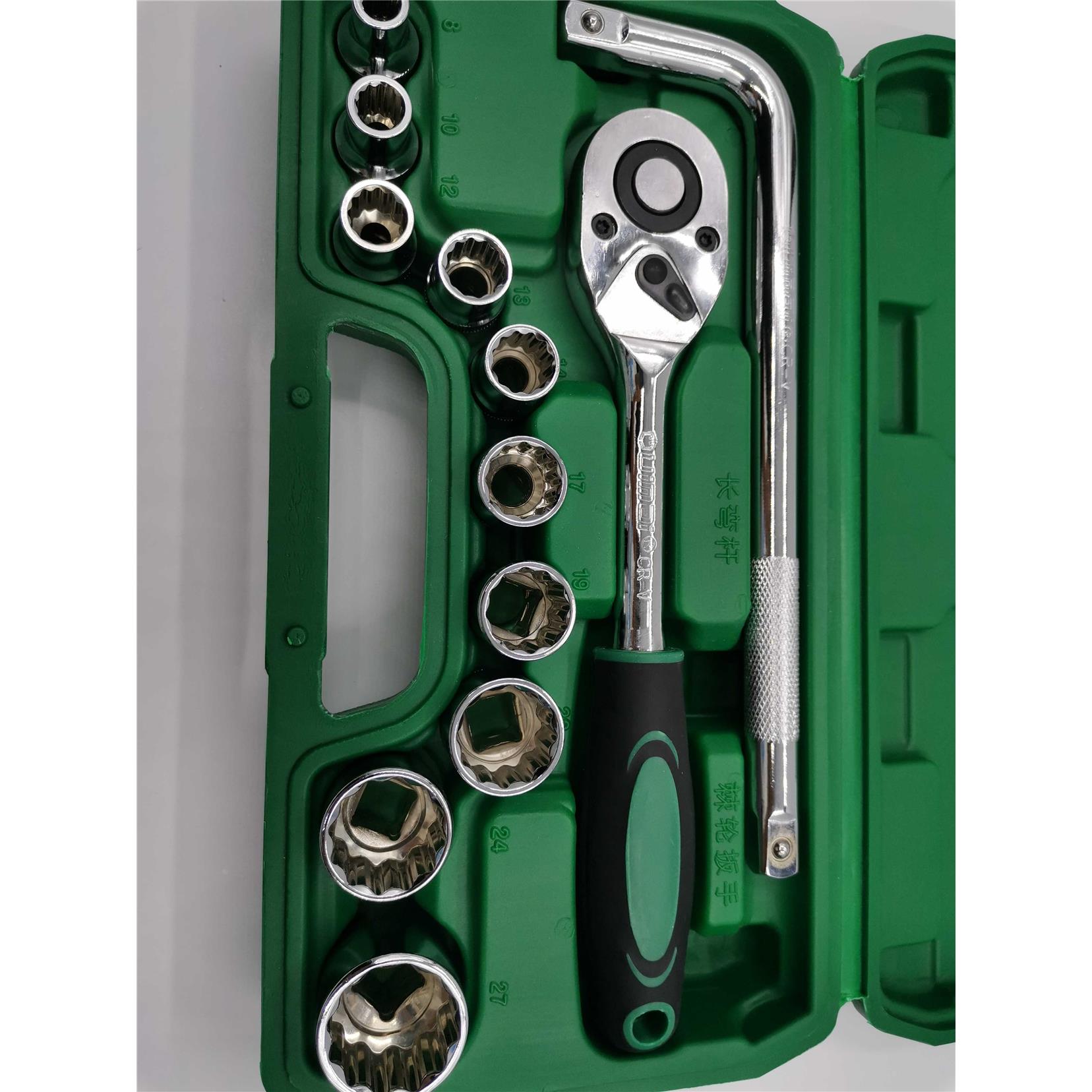 大飞接口梅花套头套装棘轮扳手弯杆8—2712角套筒12.5工具1/2盒装