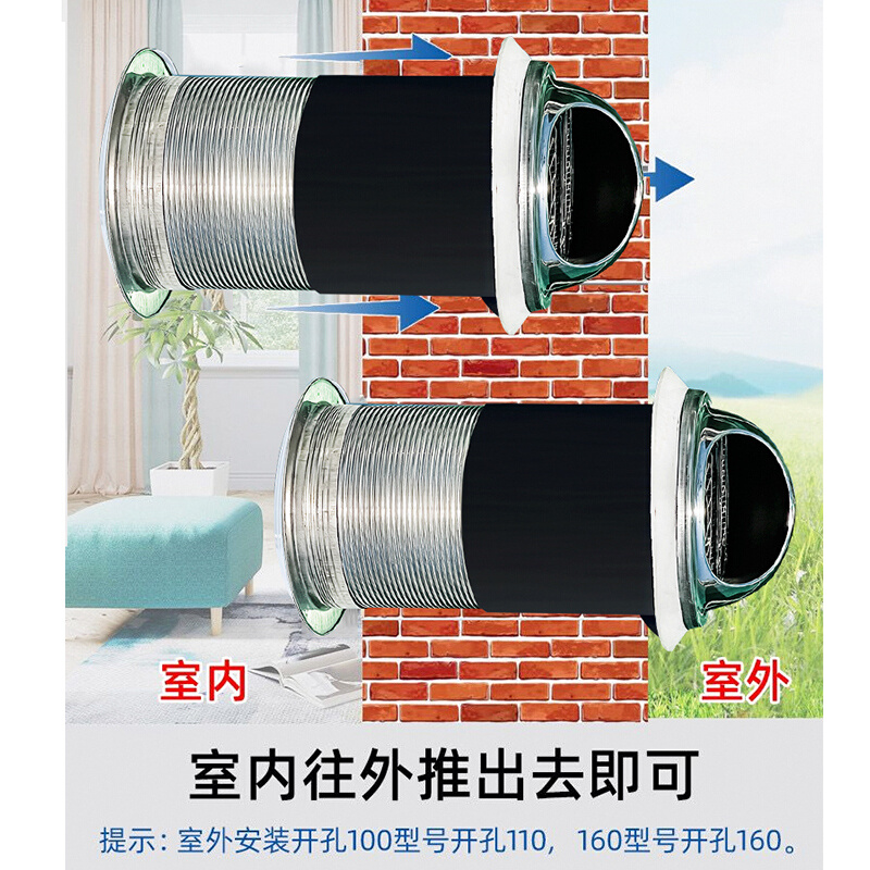 。不锈钢穿墙风帽外墙室内安装油烟机卫生间排气口防风帽防风罩新