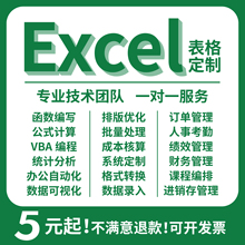 Excel表格制作VBA宏代做函数据处理编程插件统计分析图表公式定制