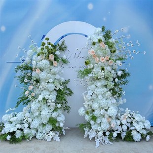 婚庆羊角铁艺花艺拱门花架户外草坪婚礼场景布置花柱橱窗装饰花艺