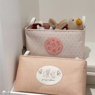手工缝制布艺刺绣桌面收纳筐零食车载宿舍收纳盒马卡龙折叠储物筐