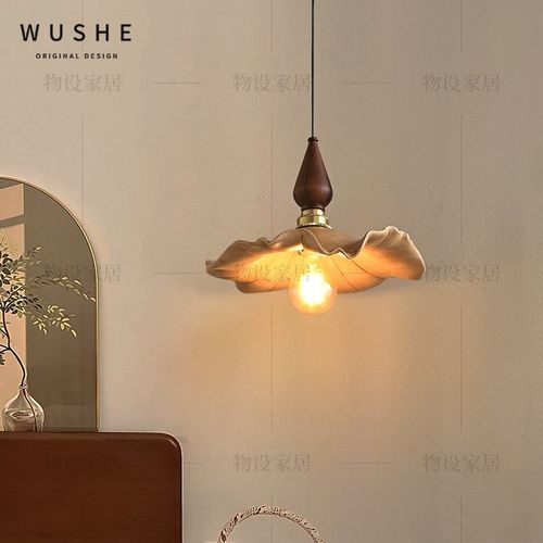 法式中古风餐厅吊灯复古胡桃木色客厅走廊过道玄关荷叶吊灯