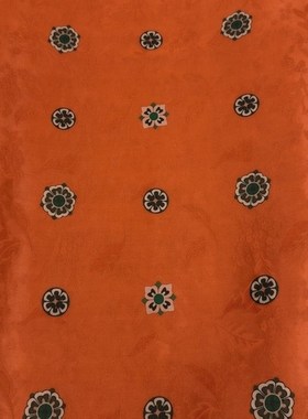 155元/米 全真丝透孔花罗红云纱面料布料 宝相花橙色