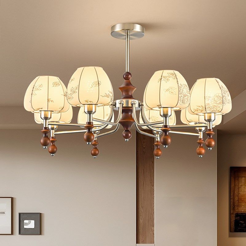 中古风客厅吊灯新款法式覆古南洋风胡桃木纹宋代美学布艺大厅主灯,家装灯饰光源,客厅吊灯,淘宝优惠券,粉丝福利购,淘宝优惠卷