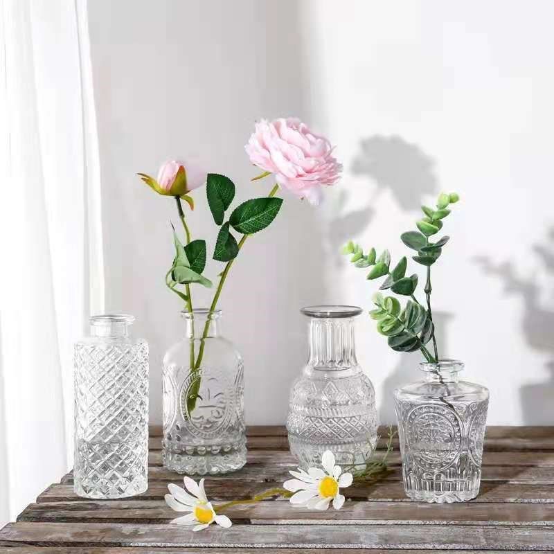 法式复古浮雕玻璃迷你小花瓶ins风透明水培插花花瓶桌面装饰摆件,家居饰品,花瓶,淘宝优惠券,粉丝福利购,淘宝优惠卷