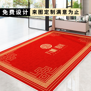 公司大门口商用地毯n欢迎光临红色门垫圈绒酒店商铺地垫可定制log