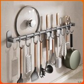 厨房置物架挂钩勺子铲子挂架免打孔橱柜多功能挂杆锅铲不锈钢收纳