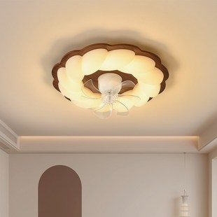 卧室餐厅风扇灯2025新款 led吸顶灯现代简约中古风摇头房间电扇灯