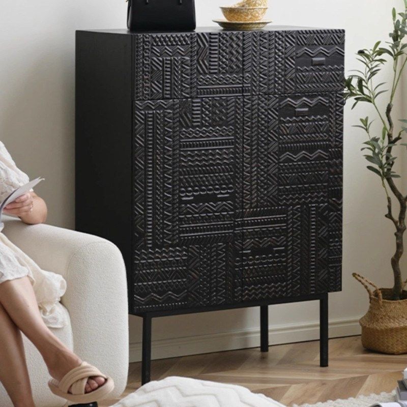 入户门口极简鞋柜复古实木雕花中古玄关柜储物柜轻奢家用靠墙边柜,住宅家具,鞋柜,淘宝优惠券,粉丝福利购,淘宝优惠卷