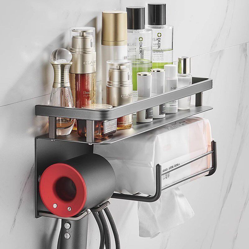 太空铝浴室置物架卫生间洗脸巾纸架子吹风机收纳架壁挂厕所免打孔