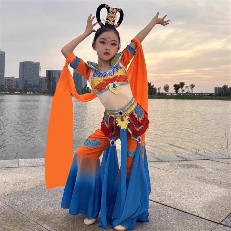 六一儿童敦煌飞天舞蹈演出服女童飘逸中国风古典舞反弹琵琶表演服