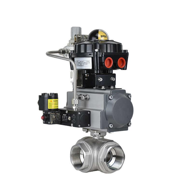 L/T型Q614/5F-16P不锈钢丝扣内螺纹防爆气动三通球阀转向阀换向阀