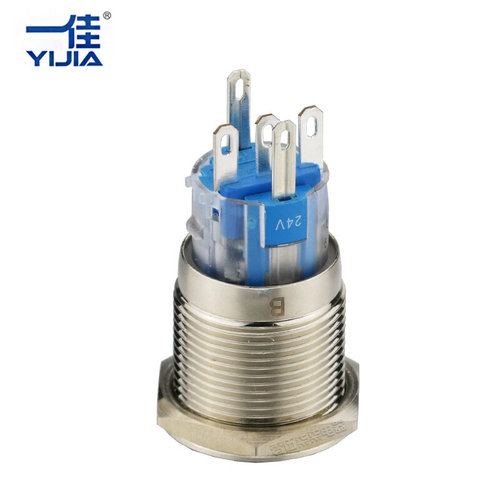。一佳带灯按钮开关自锁GQ19H-11E Z高位圆形不锈钢19mm金属24v22