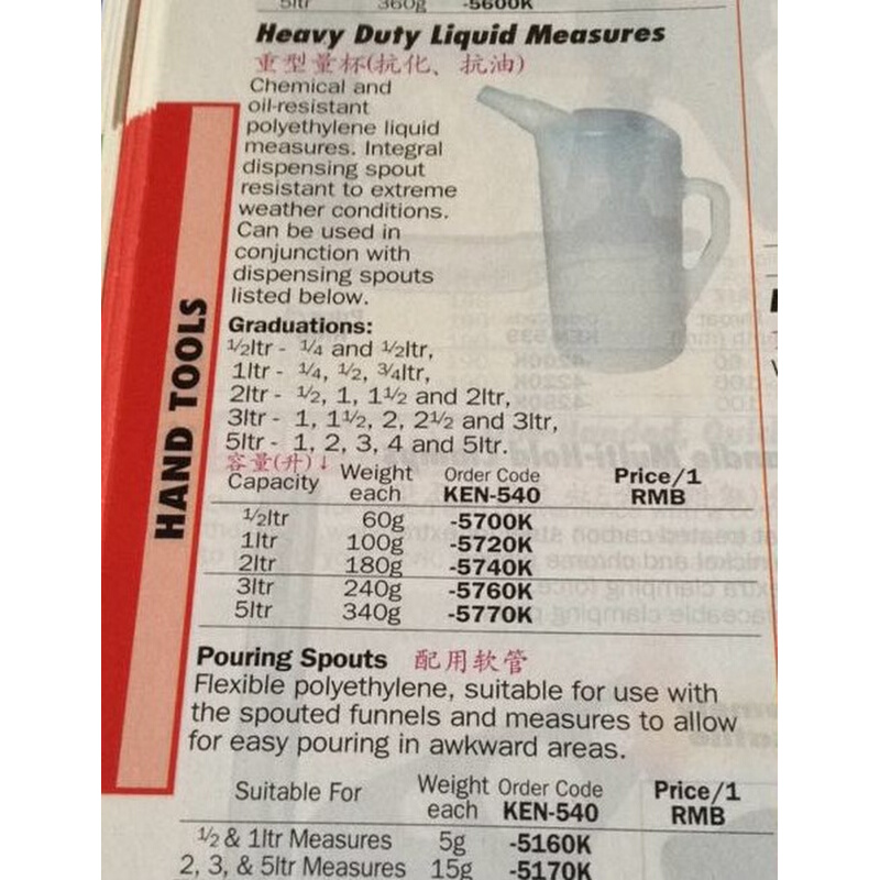 。英国进口塑料量杯重型抗化抗油量杯塑料油壶 0.5 1 2 3 5ltr 软