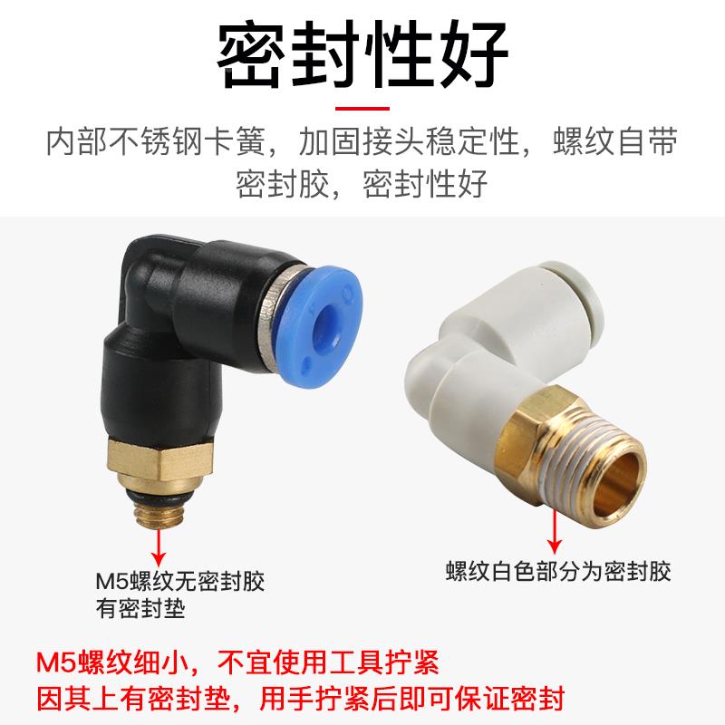 气管接头快速快插塑料接头螺纹弯头PL8-02/4-M5/6-01/10-03气动