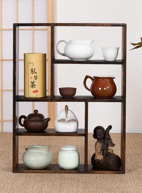 实木博古架茶杯架子多宝阁格架茶具收纳架展示置物架中式茶道壁挂