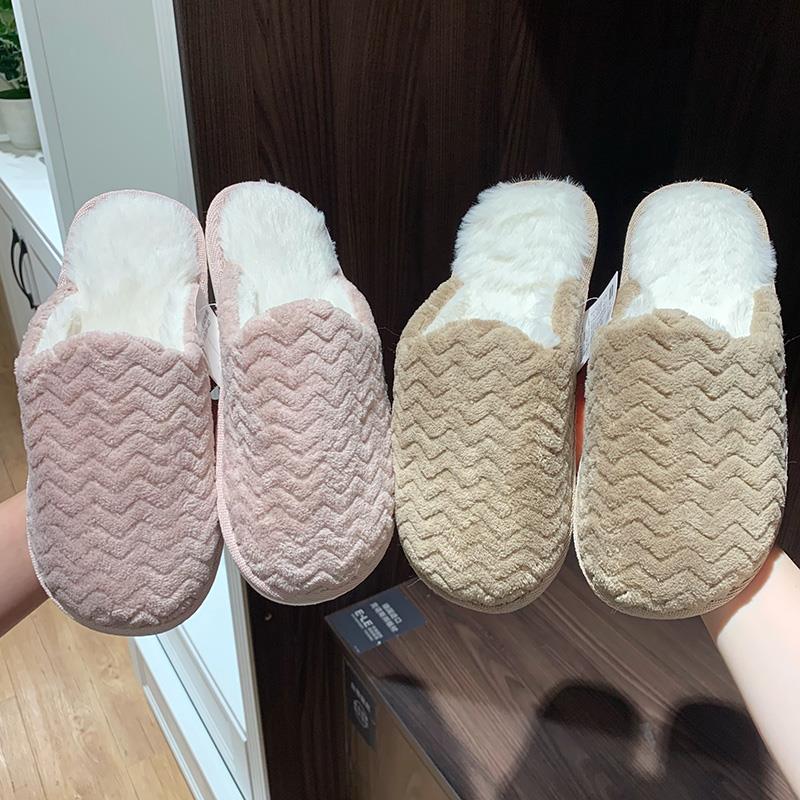 日本Nitori 宜得利双层丝绒保暖长毛绒居家棉拖情侣保暖防滑拖鞋