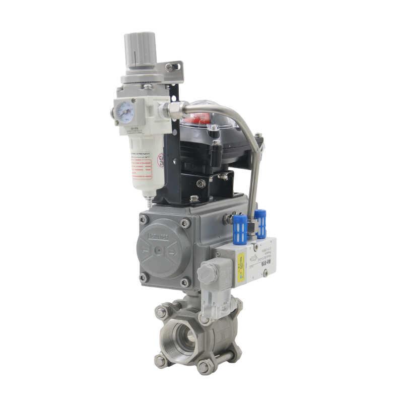 禁锌禁铜Q611F-16P高温蒸汽水处理304全不锈钢三片式气动丝扣球阀