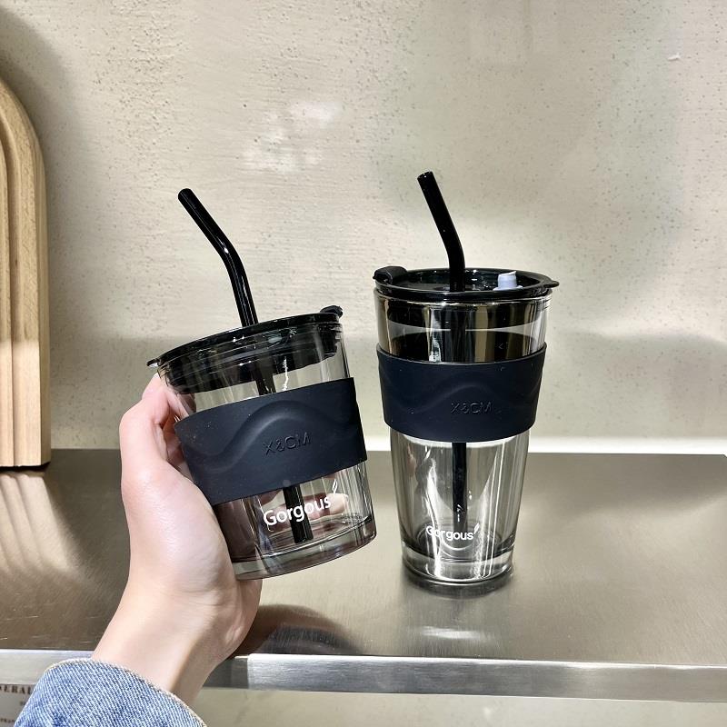 厂家咖啡杯便携式玻璃水杯高档精致牛奶杯颜值高家用随行杯外带吸图片