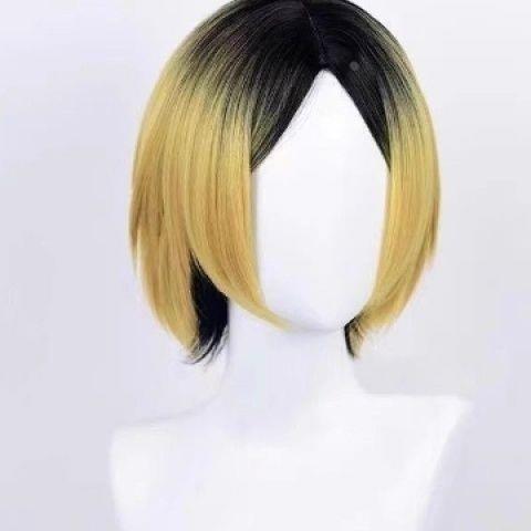 研磨假发排球少年孤爪研磨cos假发 染色仿真头皮小排球金黄色中分