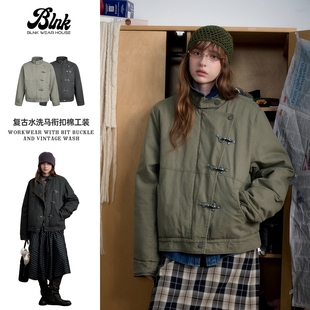 立领棉服 外套男女冬季 BLNK潮流美式 复古水洗马衔扣工装