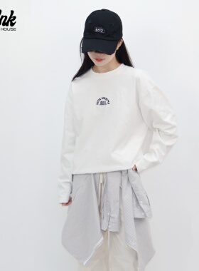 【BLNK】城市通勤美式字母刺绣简约打底衫百搭休闲长袖T恤上衣男