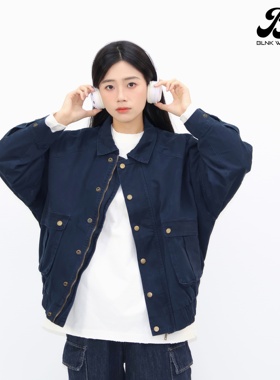 【BLNK】美式潮牌复古工装夹克情侣宽松藏蓝色四袋猎装外套